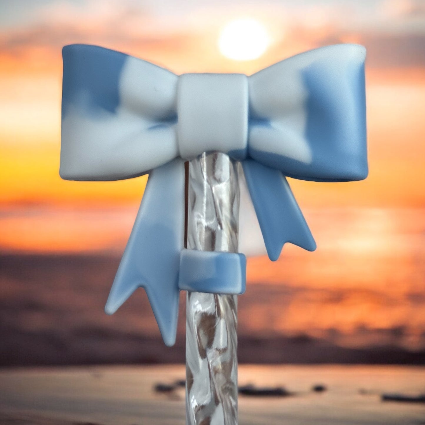 3D Sky Blue & White Bow | Straw Topper 10mm