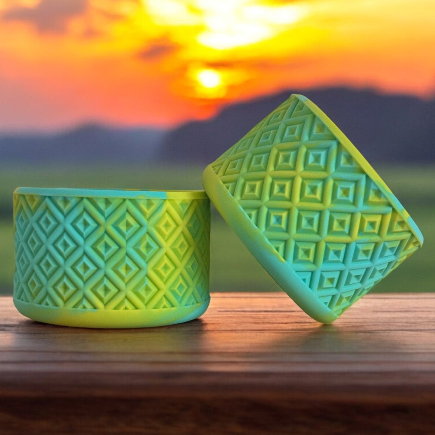 Teal & Lime Diamonds | Silicone Tumbler Boot