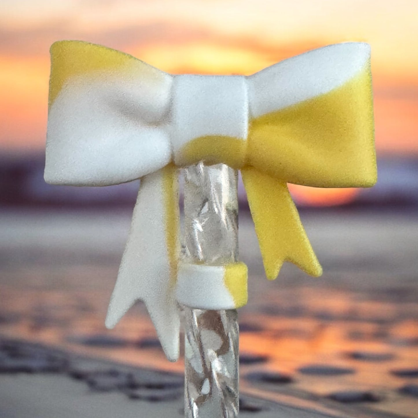 3D Yellow & White Bow | Straw Topper 10mm