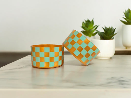 Mint & Gold Checks | Silicone Tumbler Boot