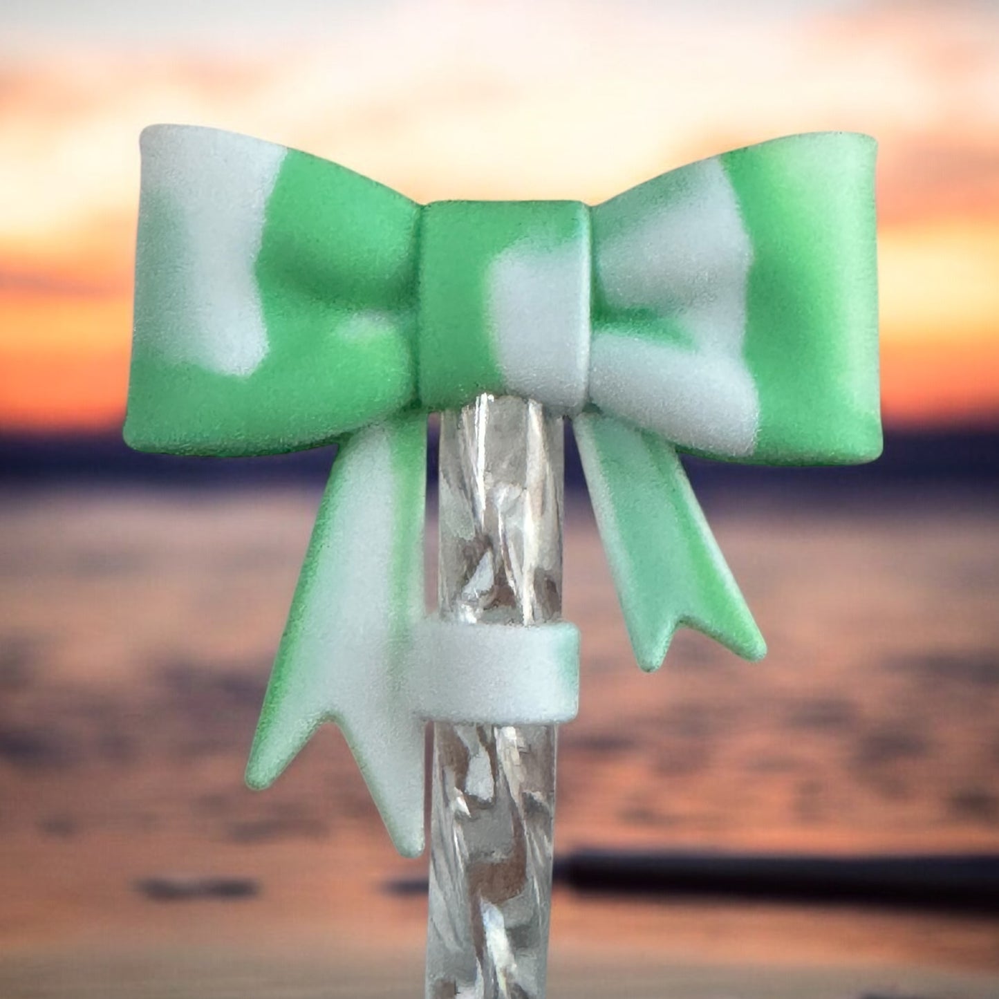3D Lime & White Bow | Straw Topper 10mm