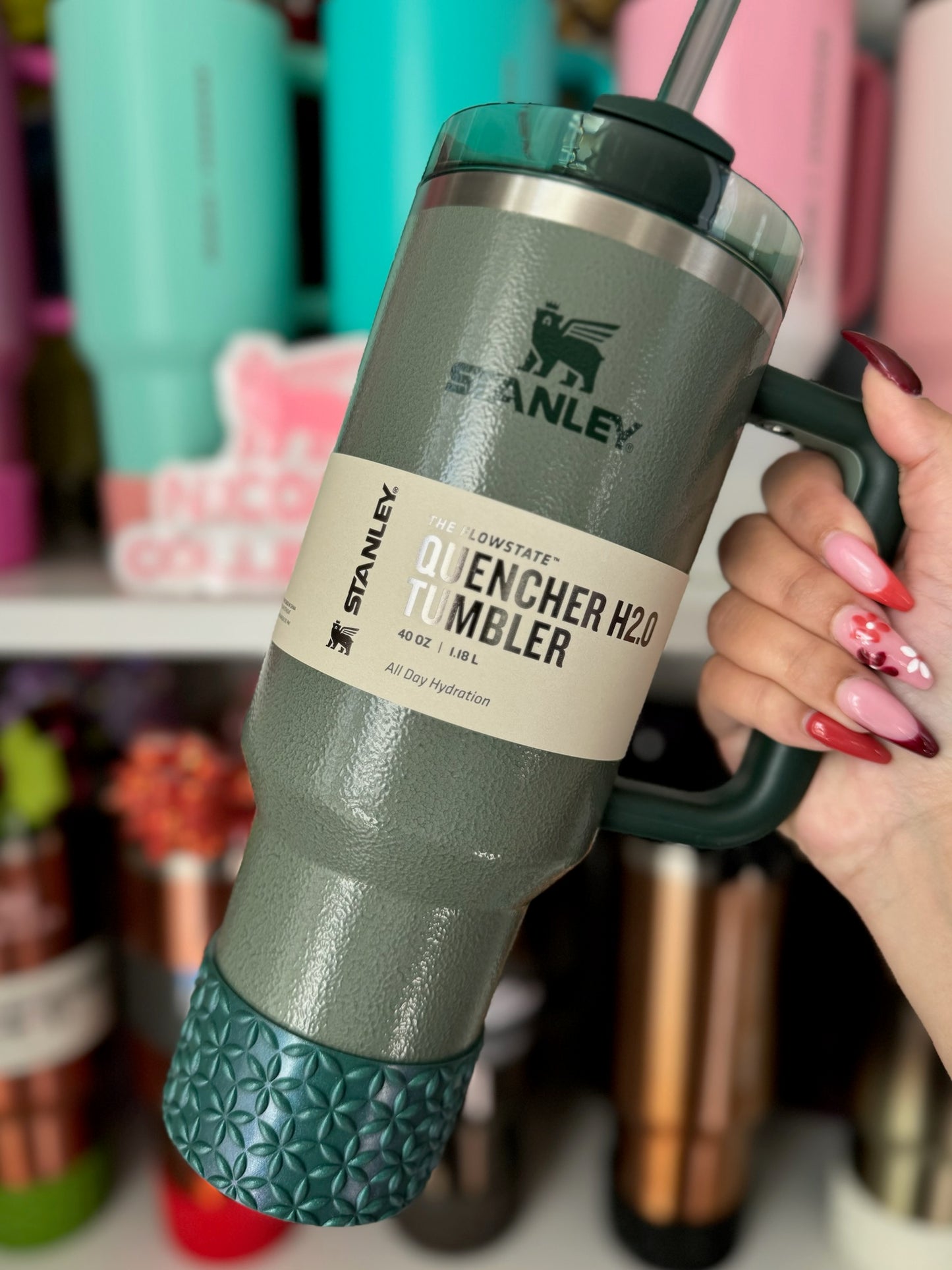 Holly Jolly Green | Shimmer | FLORA | Silicone Tumbler Boot