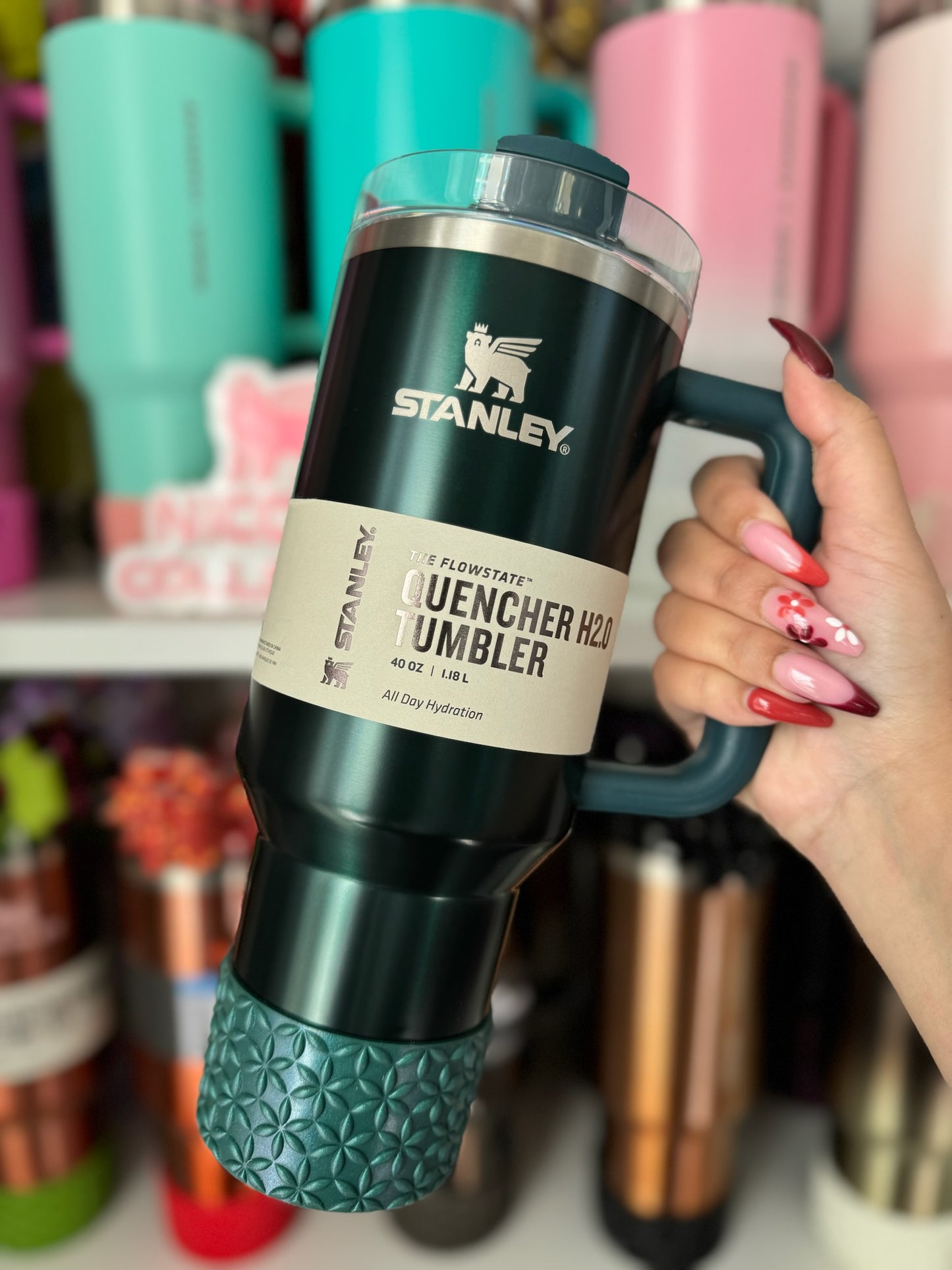 Holly Jolly Green | Shimmer | FLORA | Silicone Tumbler Boot