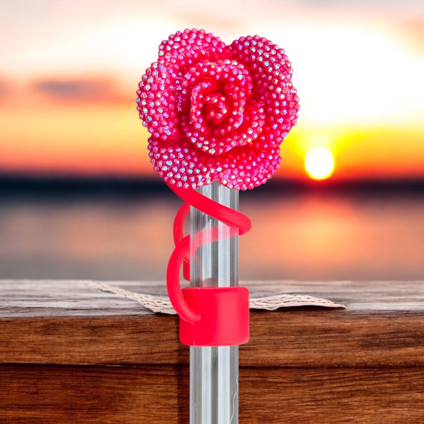 Red Glitz | ROSE | 10mm Straw Topper