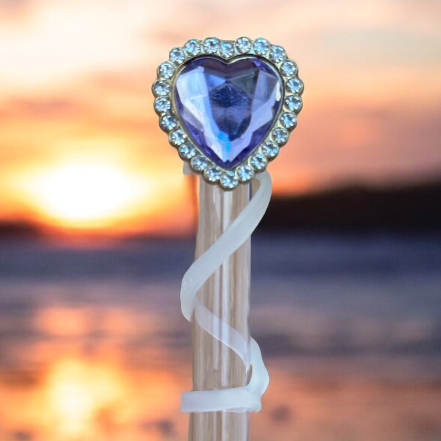 Lavender Diamond Heart | Deluxe Straw Topper | 10mm