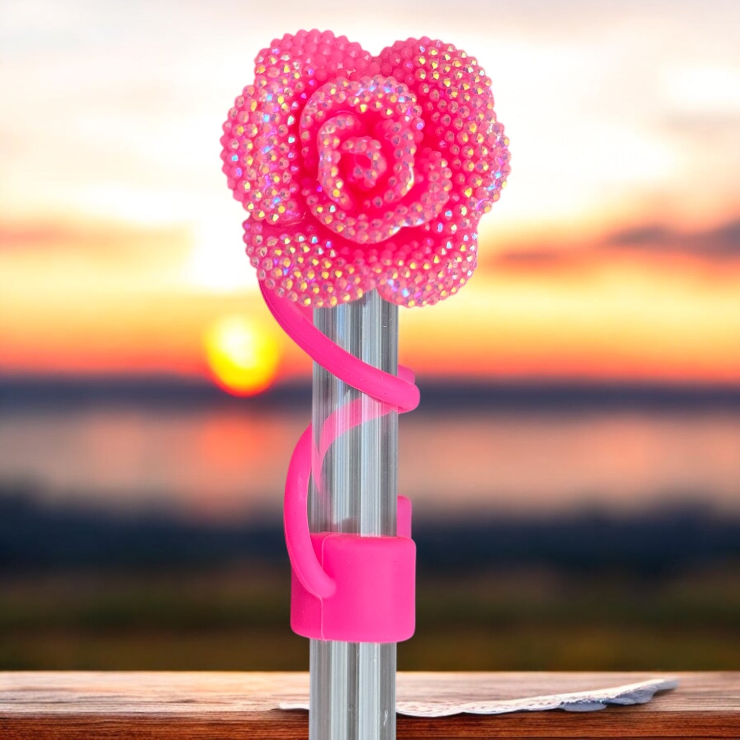 Hot Pink Glitz | ROSE | 10mm Straw Topper