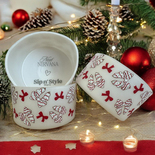 Christmas Cake Bows | White Pearl | 3D Silicone Tumbler Boot