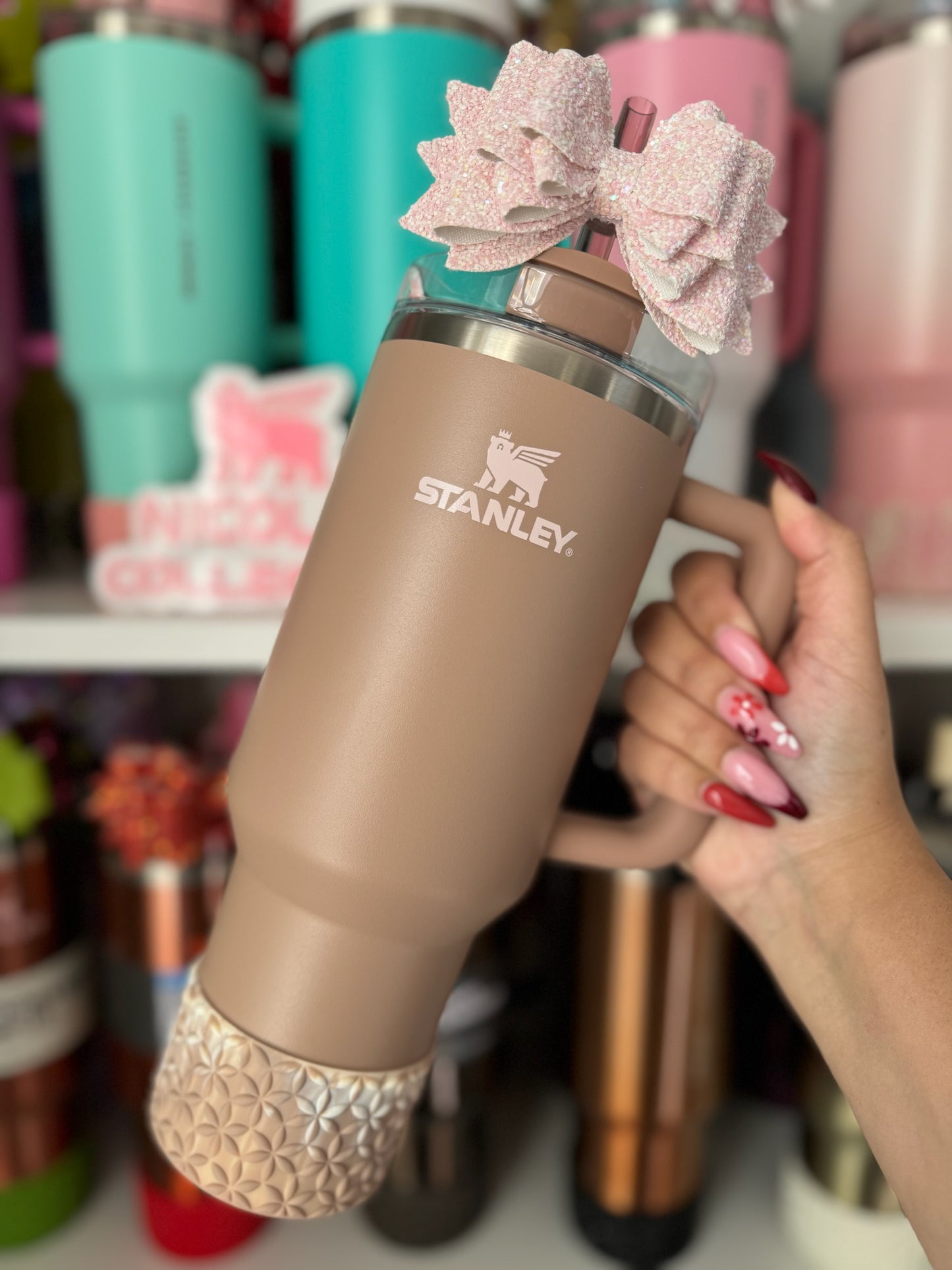Almond Rose Swirl Matte | FLORA | Silicone Tumbler Boot