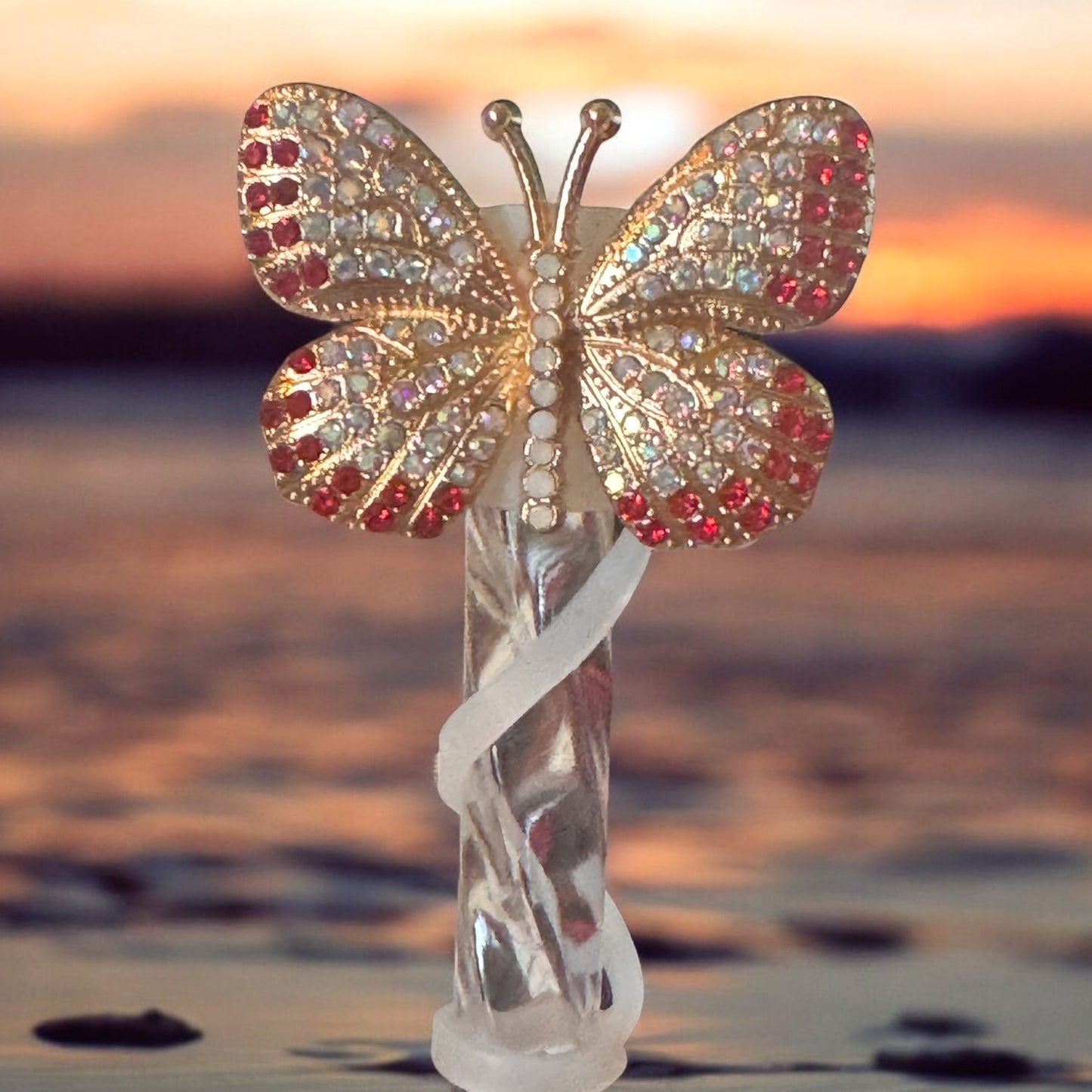 Scarlett & Gold Butterfly | Deluxe Straw Topper | 10mm