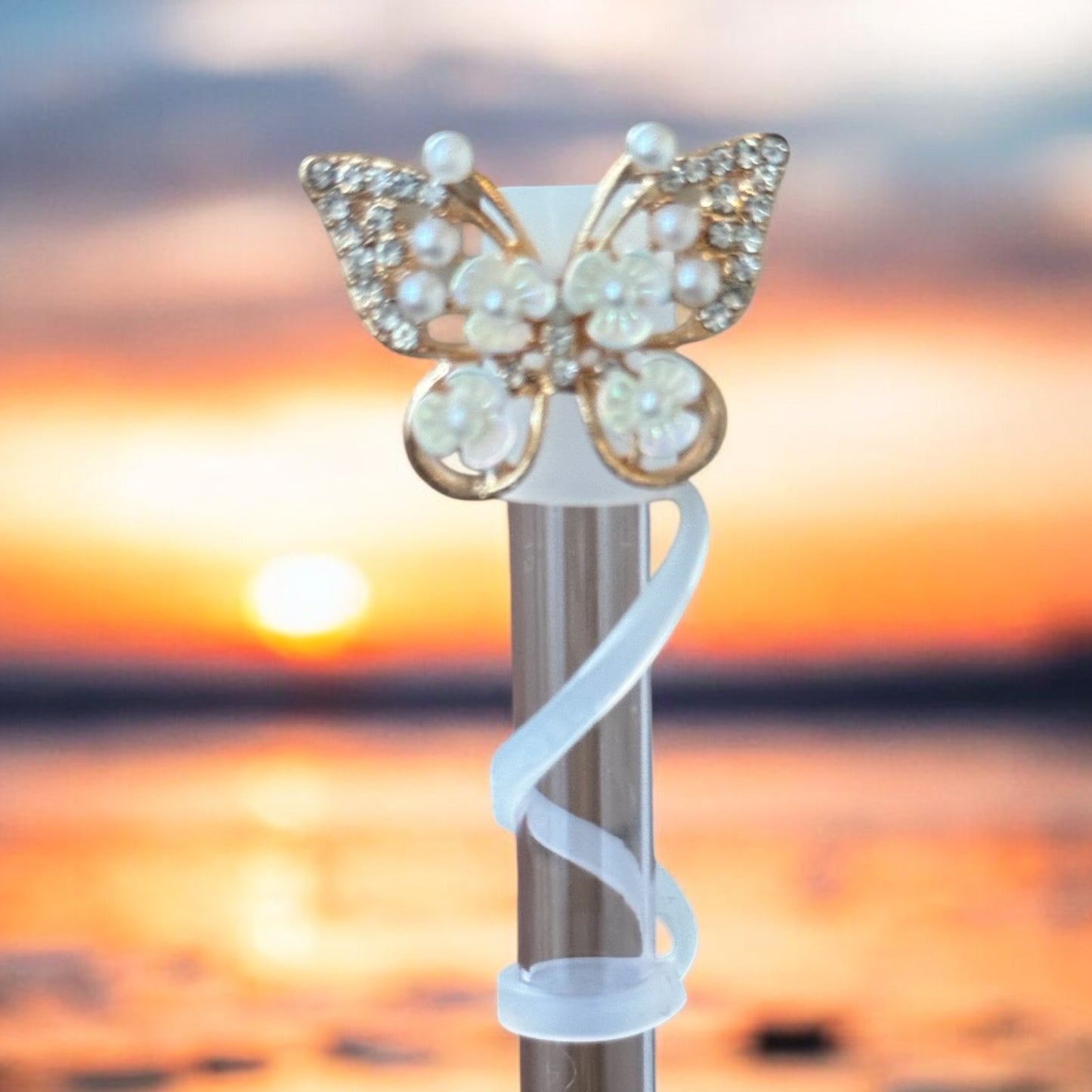 Floral Butterfly Bling | Deluxe Straw Topper | 10mm