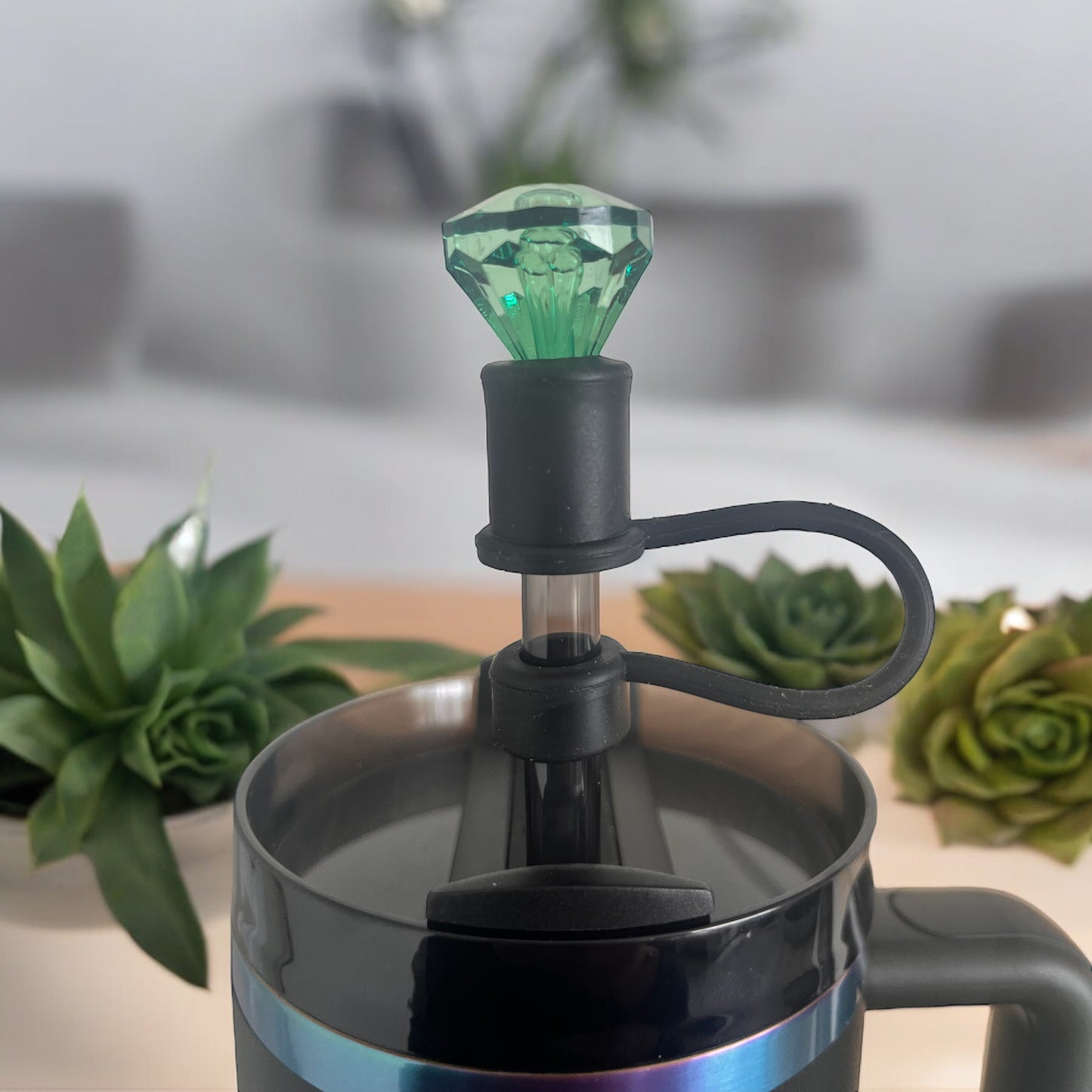 Wicked Green Diamond | Black Silicone | Interchangeable Straw Topper 10mm