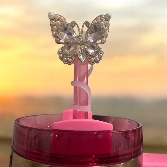 Pink Crystal Butterfly | Deluxe Straw Topper | 10mm