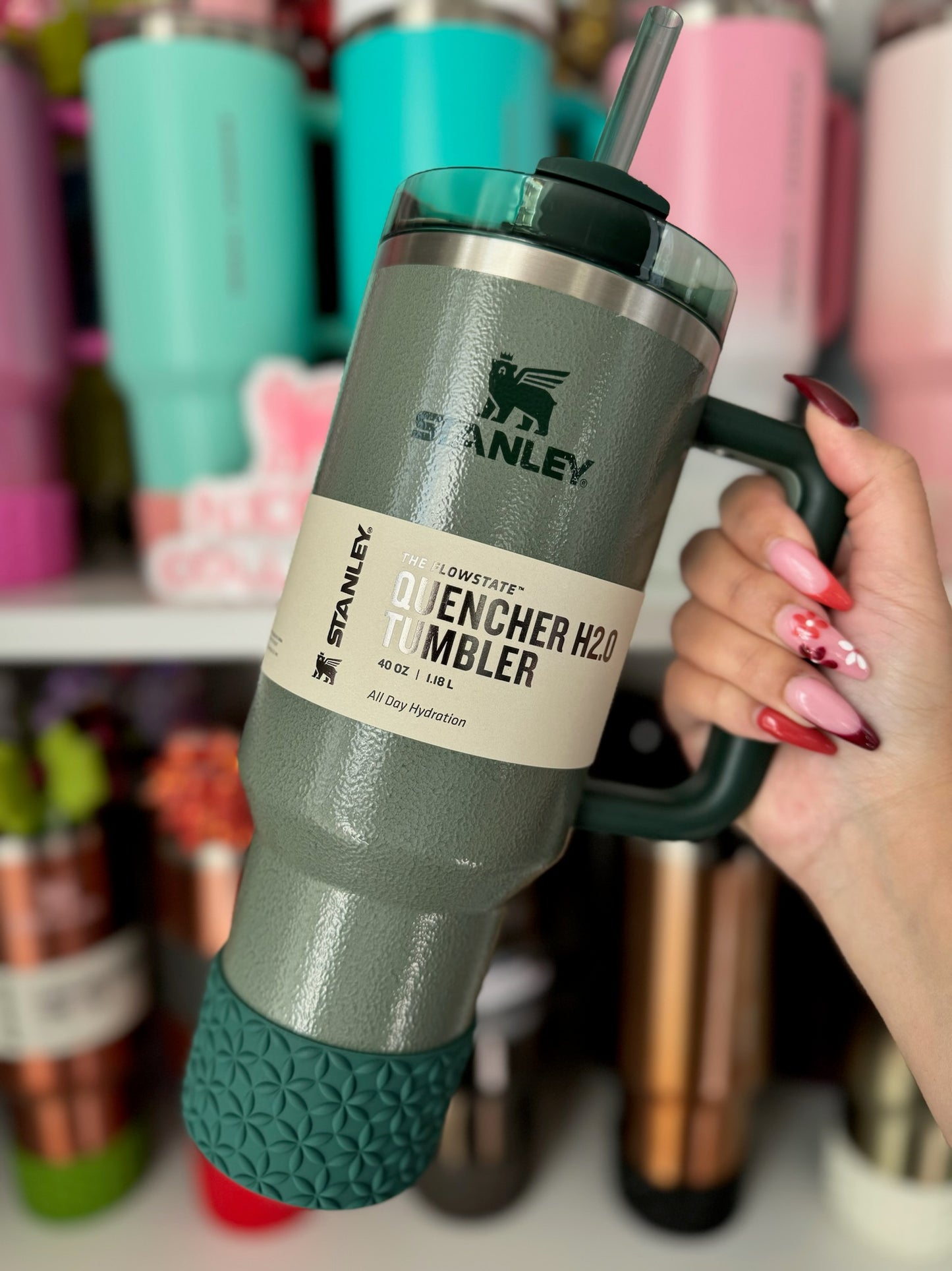 Holly Jolly Green Matte | Flora | Silicone Tumbler Boot