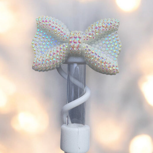 White Glitz Bow | 10mm Straw Topper