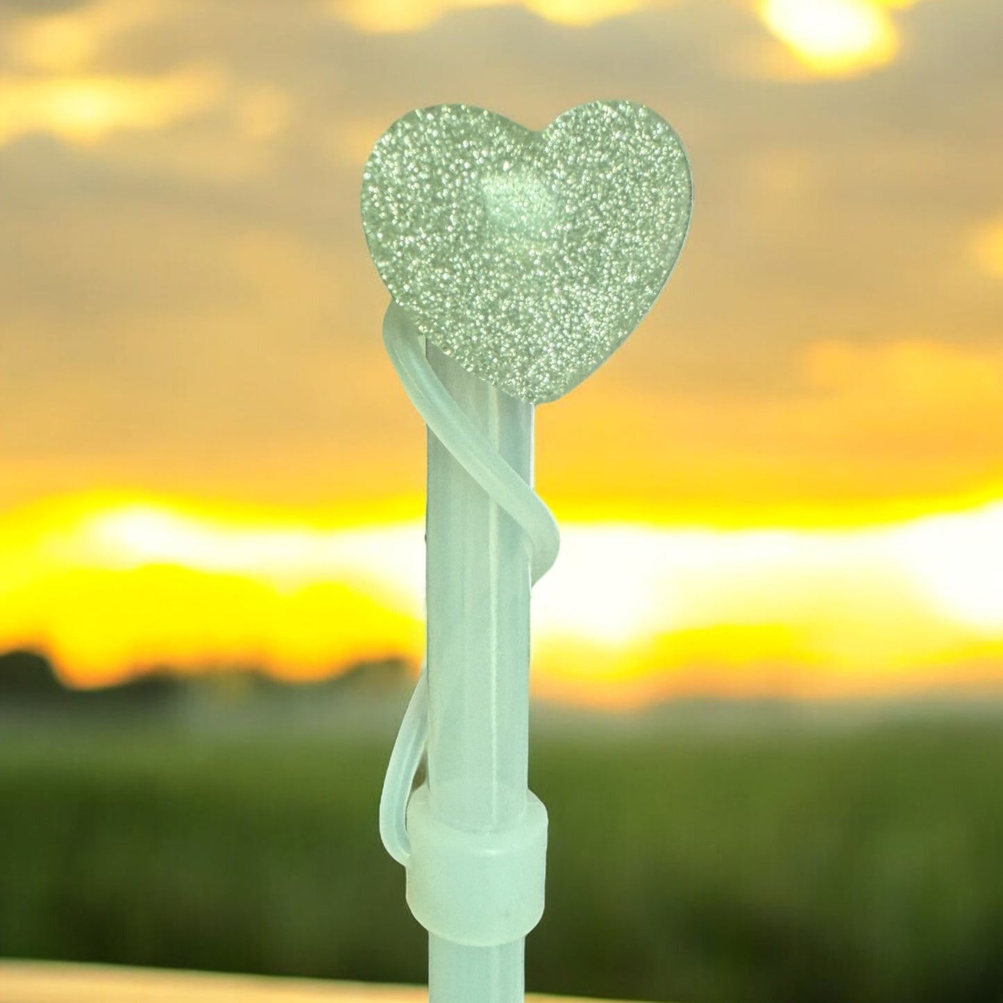 Silver Glitter Heart | Straw Topper 10mm