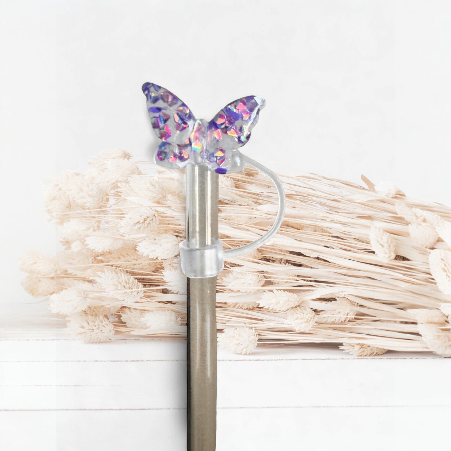 Purple Glitter Butterfly | Straw Topper 10mm