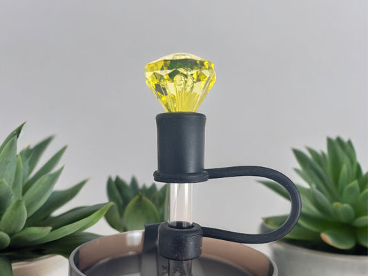Yellow Diamond | Black Silicone | Interchangeable Straw Topper 10mm