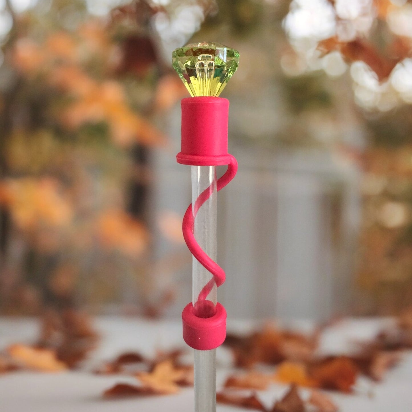 Lime Diamond | Red Silicone | Interchangeable Straw Topper 10mm