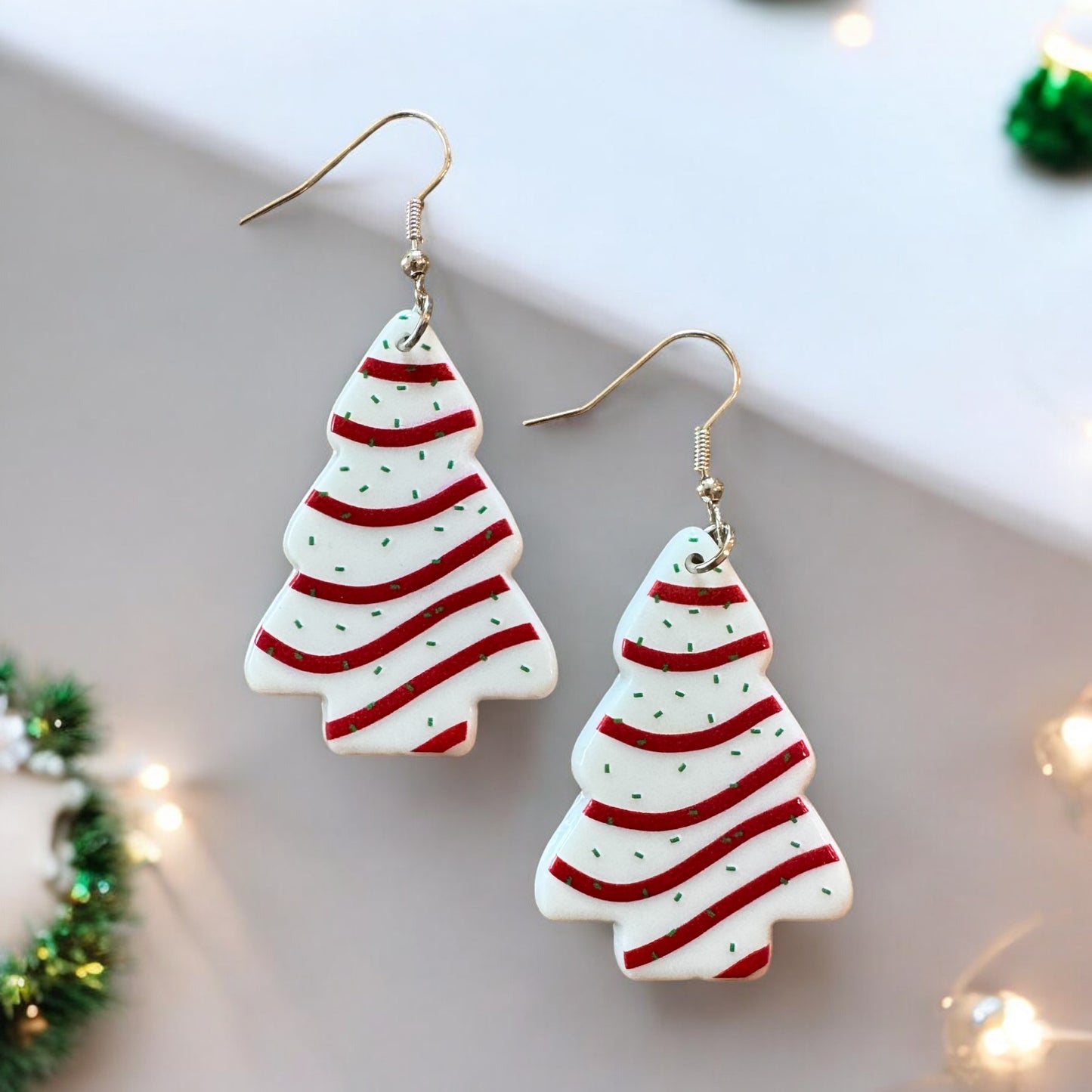 White Christmas Snack Cakes | Acrylic Earrings