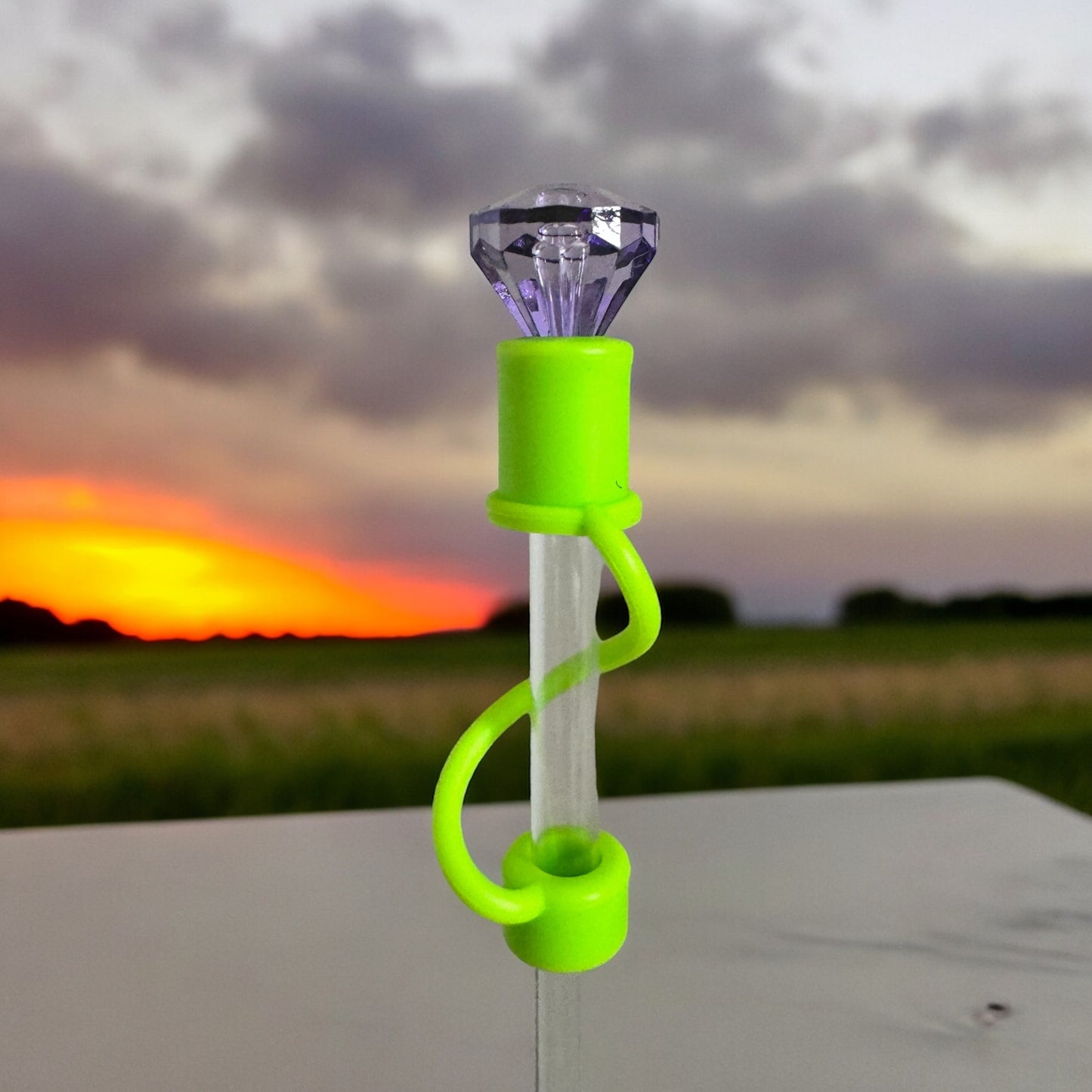 Lavender Diamond | Lime Silicone | Interchangeable Straw Topper 10mm