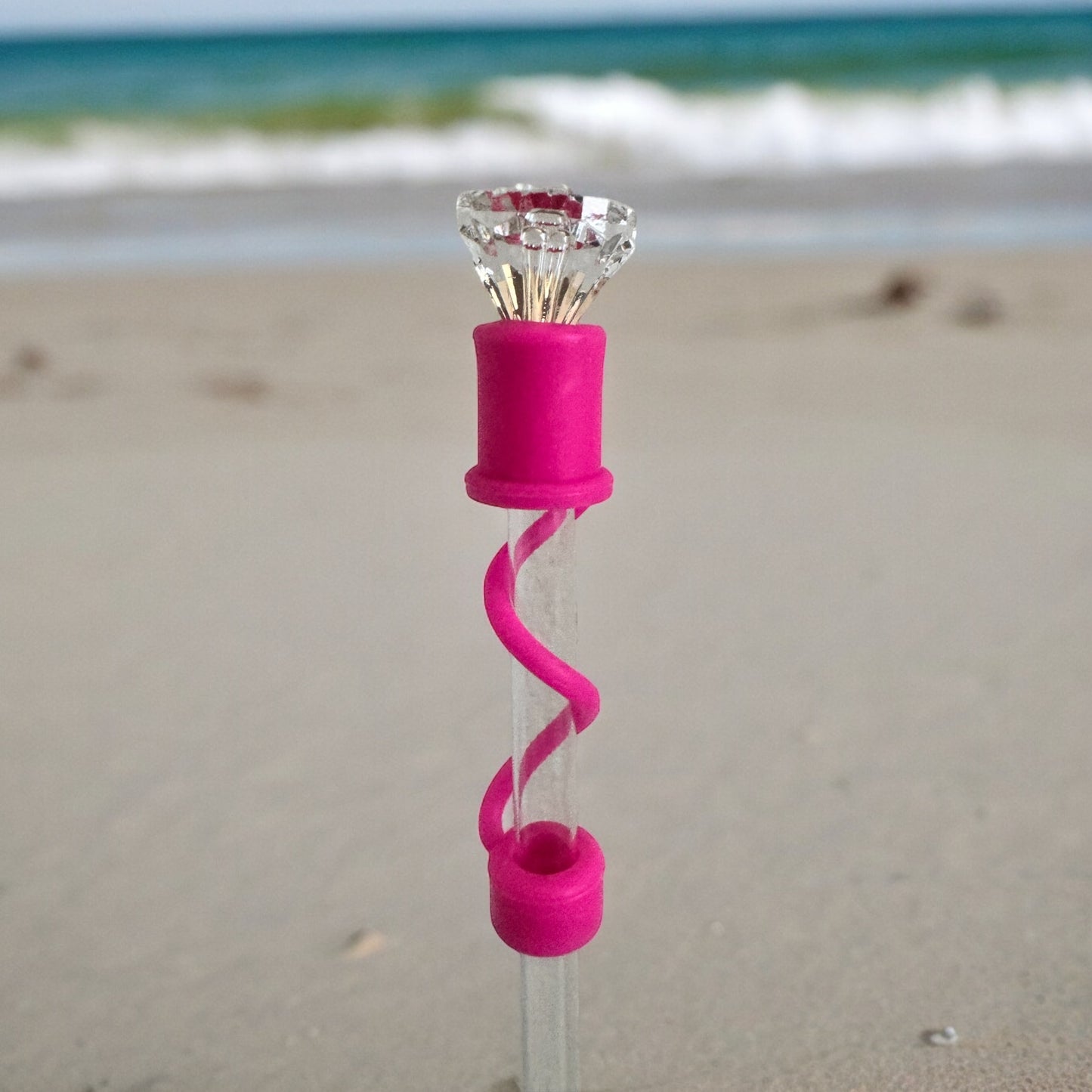 Clear Diamond | Hot Pink Silicone | Interchangeable Straw Topper 10mm