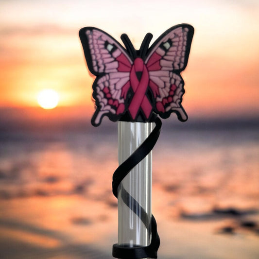 Breast Cancer Ribbon Butterfly | Straw Topper 10mm