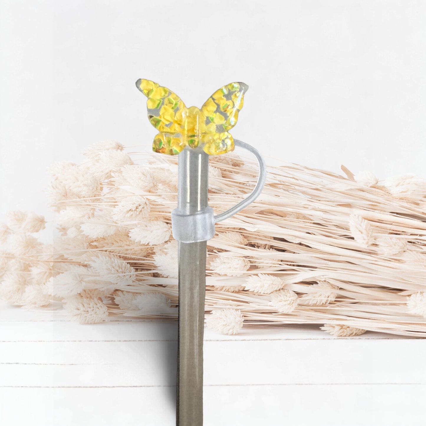 Yellow Glitter Butterfly | Straw Topper 10mm