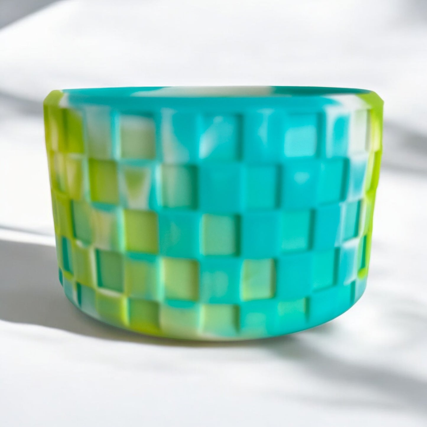 Teal & Lime Checkers | Silicone Tumbler Boot