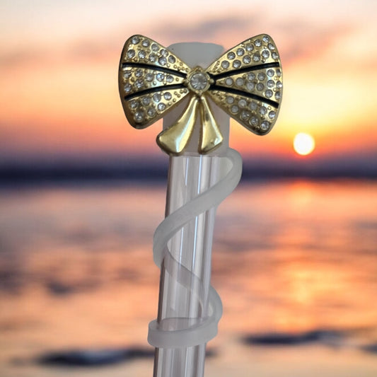 Gold & Black Bow | Deluxe Straw Topper | 10mm