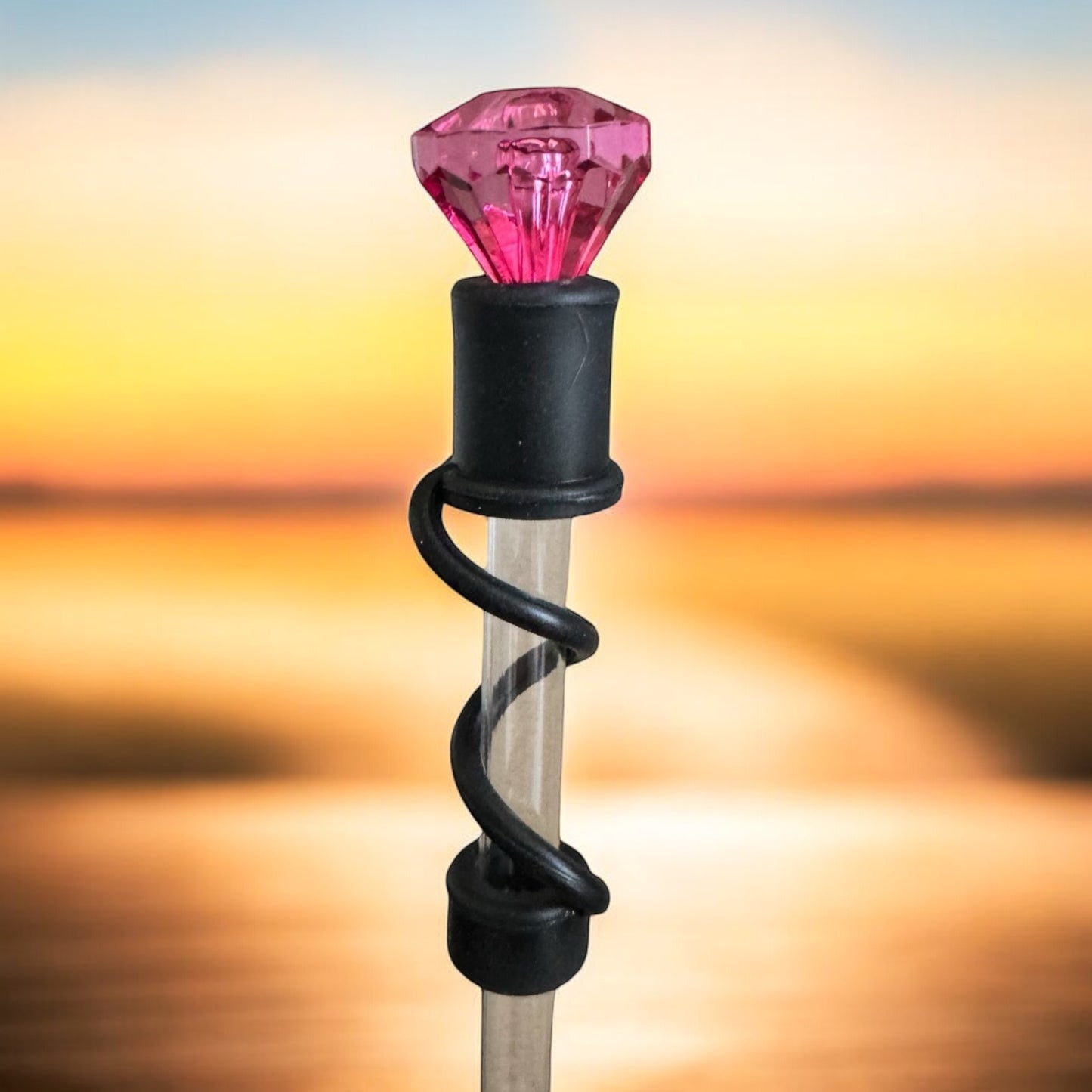 Fuchsia Diamond | Black Silicone | Interchangeable Straw Topper 10mm