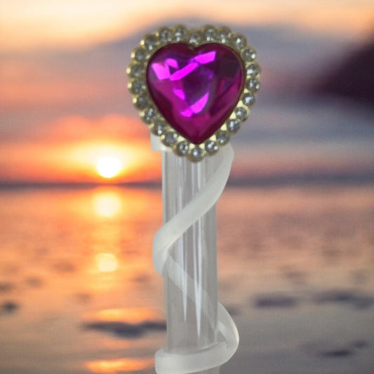 Fuchsia Diamond Heart | Deluxe Straw Topper | 10mm