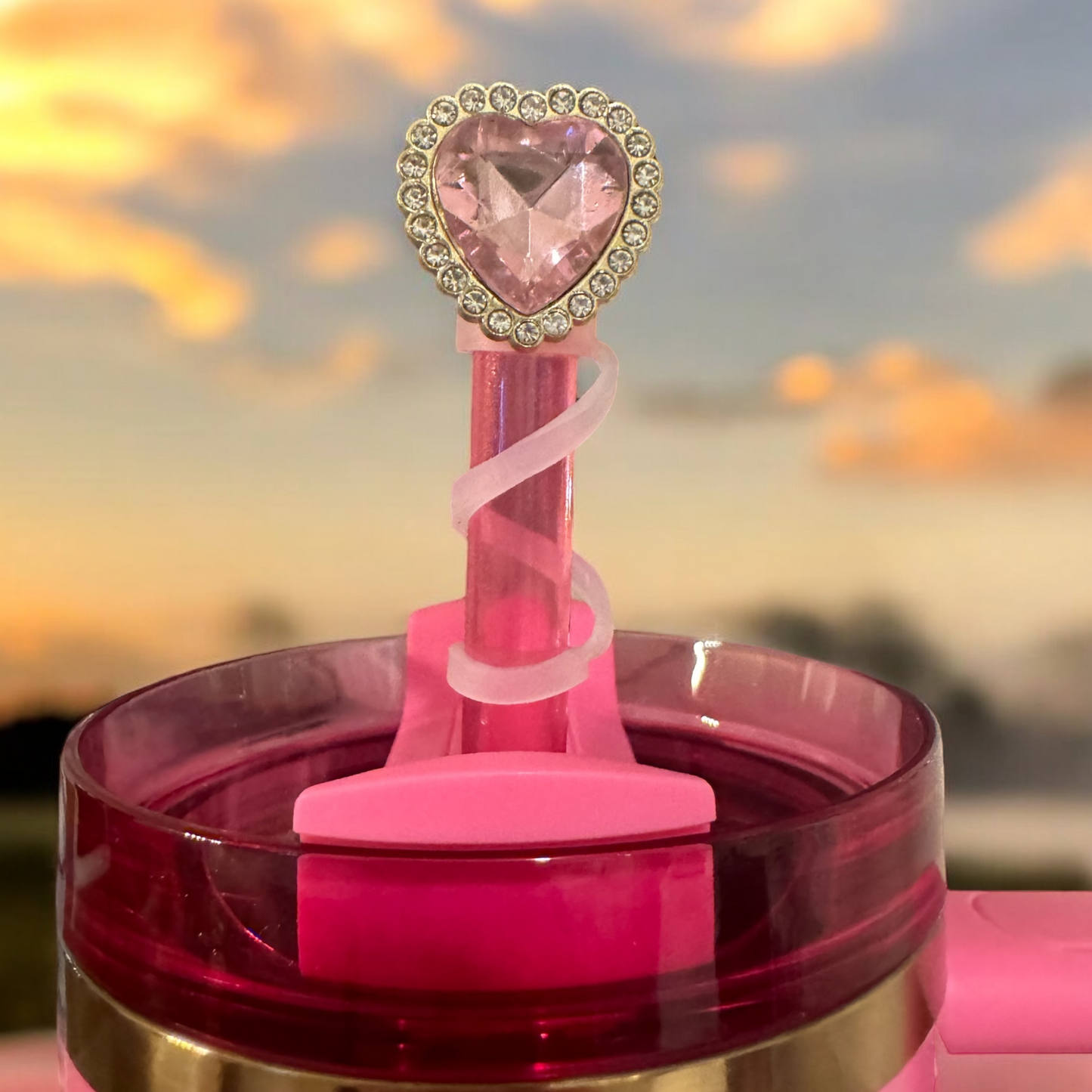 Pink Diamond Heart | Deluxe Straw Topper | 10mm