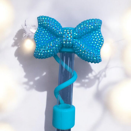 Teal Glitz Bow | 10mm Straw Topper