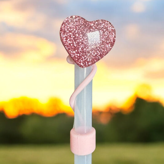 Pink Glitter Heart | Straw Topper 10mm