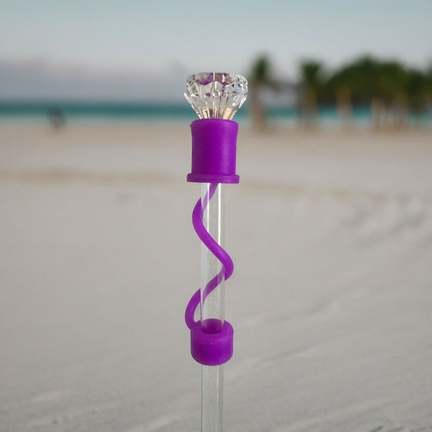 Clear Diamond | Purple Silicone | Interchangeable Straw Topper 10mm