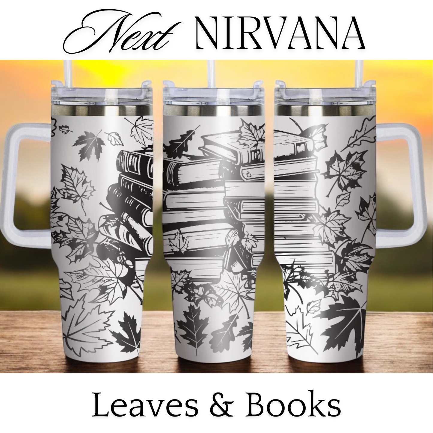 Engraved Tumbler - Leaves & Books