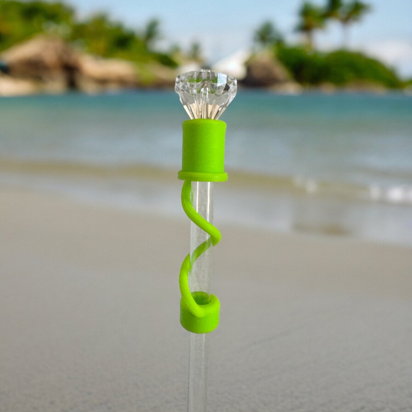 Clear Diamond | Lime Silicone | Interchangeable Straw Topper 10mm