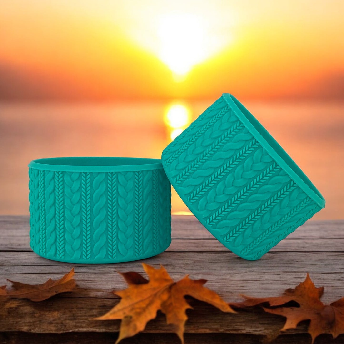 Teal Cable  Knit | Silicone Tumbler Boot