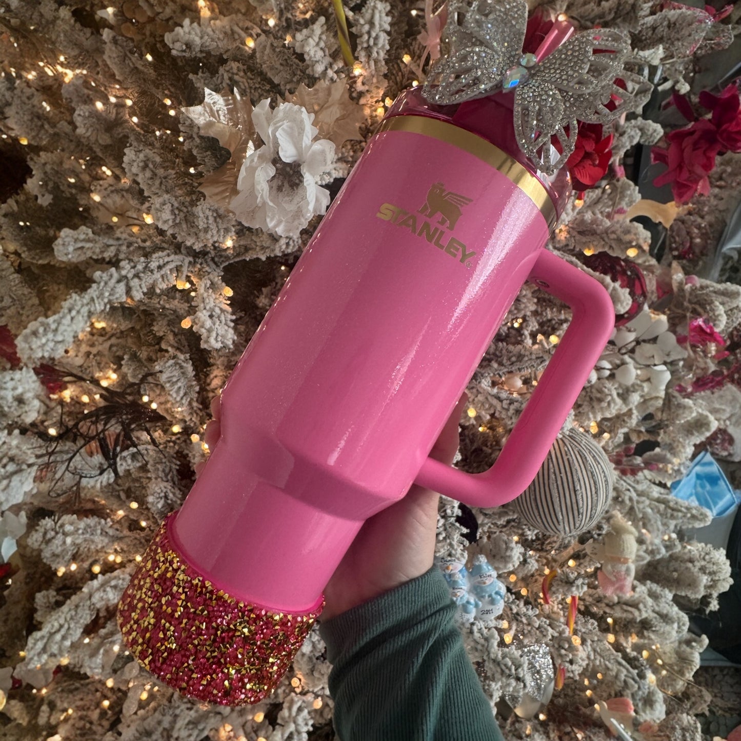 Pink Sapphire & Gold Gemstone | Silicone Tumbler Boot