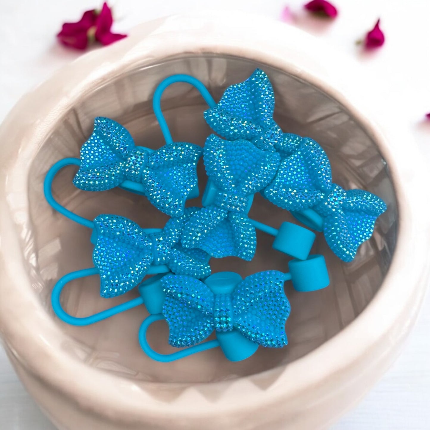 Teal Glitz Bow | 10mm Straw Topper