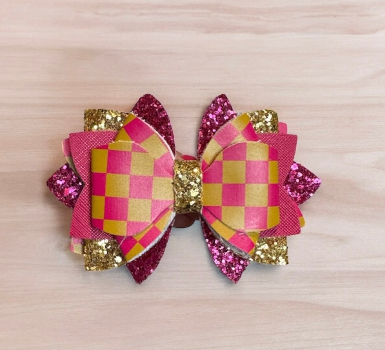 Pink Parade & Gold Checks Bow