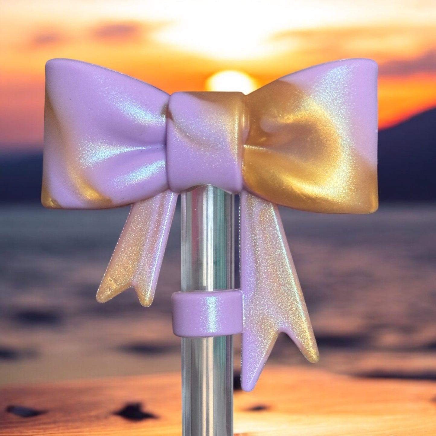 Happy Thoughts | Gold Bow | Shimmer | 3D BOW | Straw Topper 10mm
