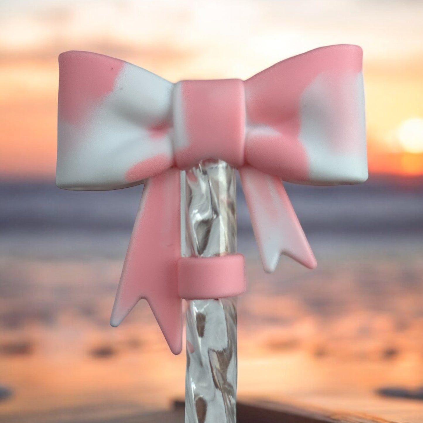 3D Blush & White Bow | Straw Topper 10mm