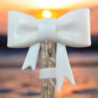 White Shimmer | 3D  Bow | Straw Topper 10mm