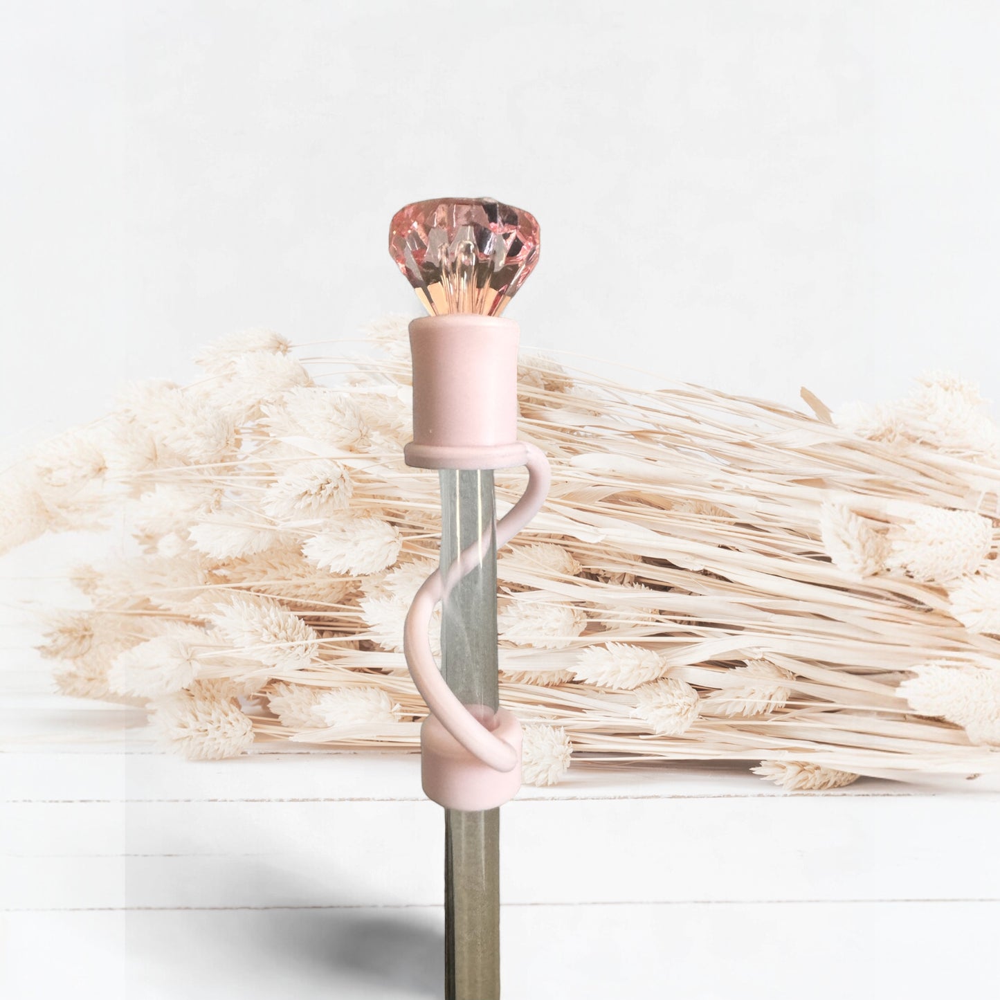 Pale Pink Diamond | Pale Pink Silicone | Interchangeable Straw Topper 10mm