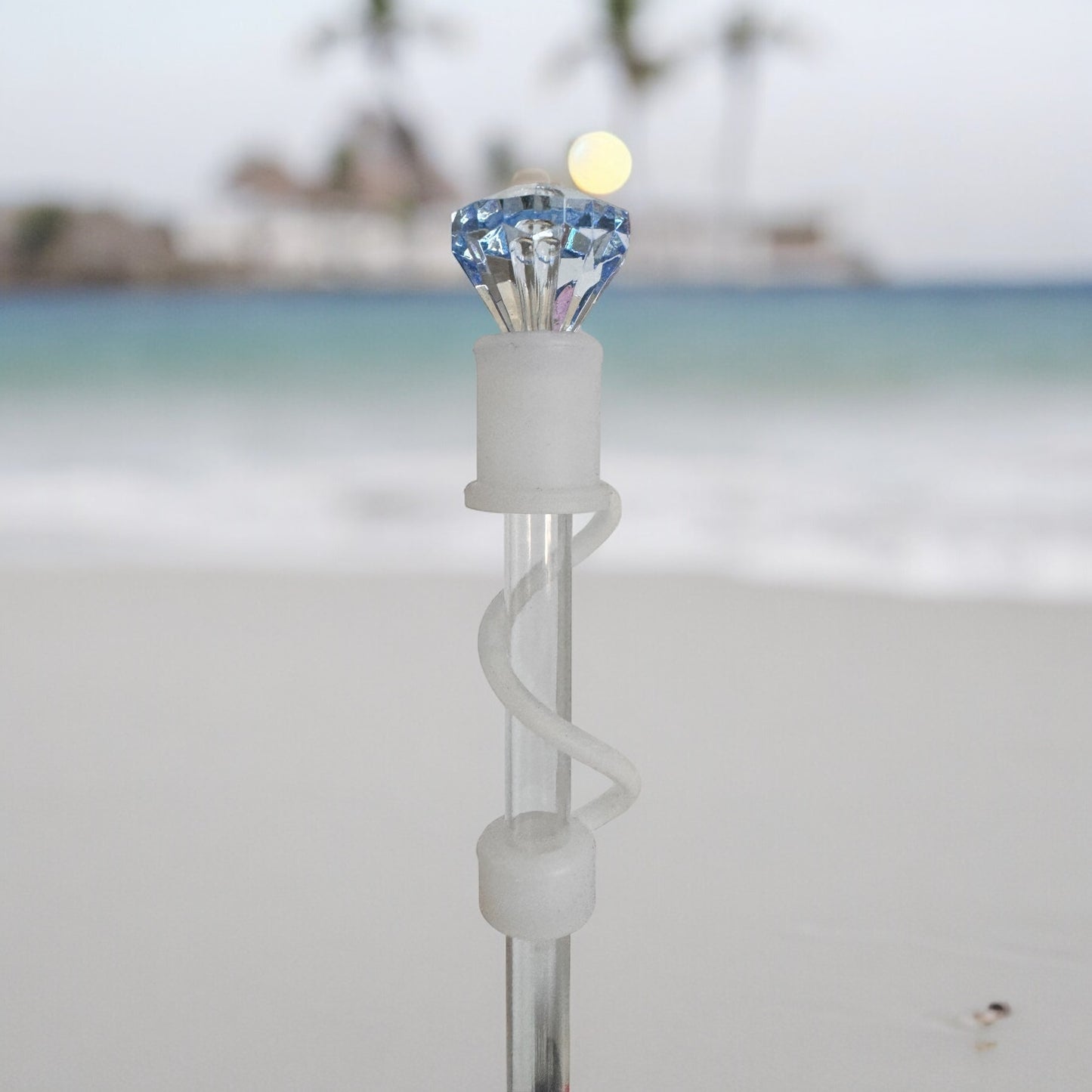 Baby Blue Diamond | Clear Silicone | Interchangeable Straw Topper 10mm
