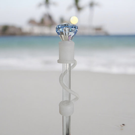 Baby Blue Diamond | Clear Silicone | Interchangeable Straw Topper 10mm