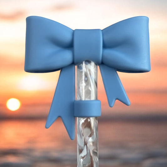 3D Sky Blue Bow | Straw Topper 10mm