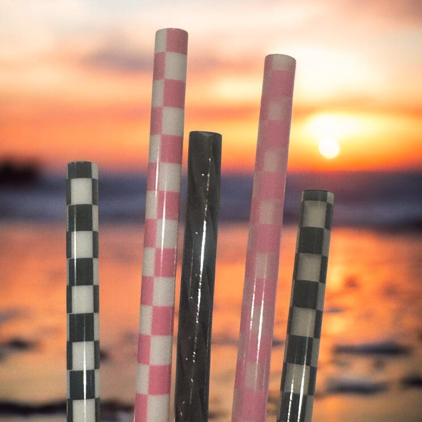 Black & Pink Checkers Straw Set | 5 Pack | 40oz Tumbler | Wide Fit