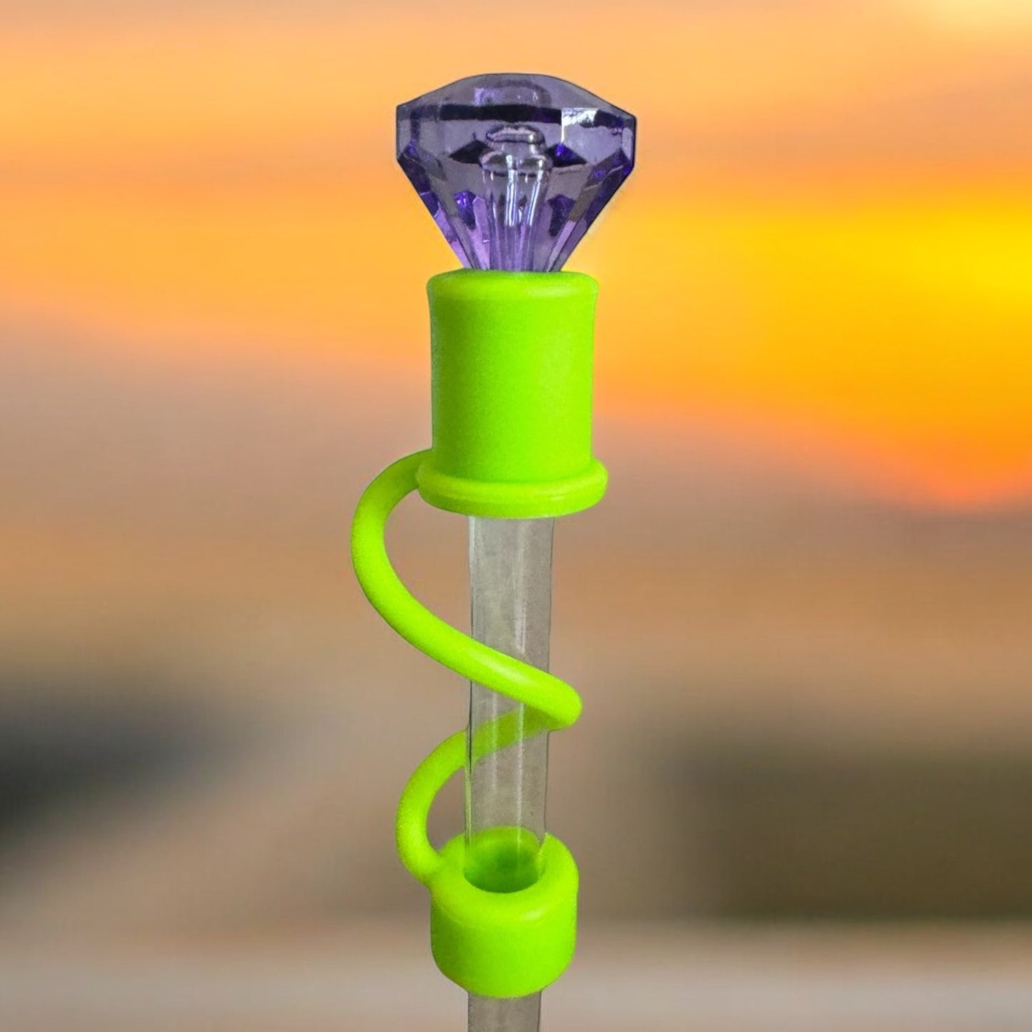 Deep Purple Diamond Diamond | Lime Silicone | Interchangeable Straw Topper 10mm